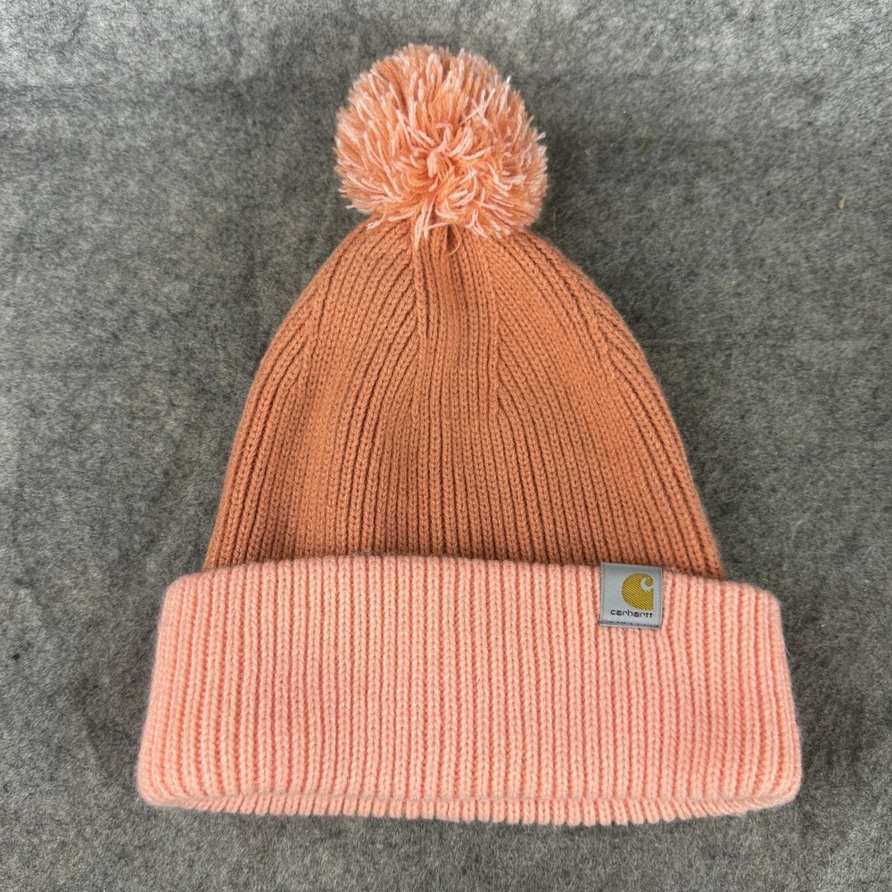 Carhartt Women's‎ Knit Pom Pom Cuffed Beanie Winter Cap Hat Coral Salmon OS